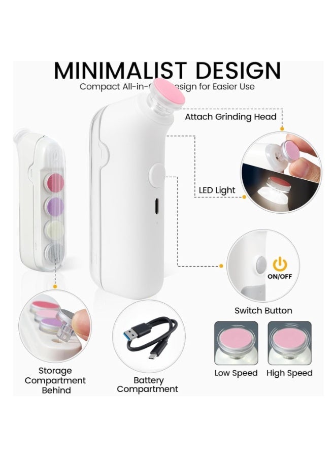Electric Baby Nail File Drill with LED Light – Safe & Quiet Baby Nail Trimmer Kit with 5 Grinding Heads – Rechargeable 2-Speed Electric Nail Grinder for Newborns, Infants, Toddlers, Kids & Adults – Pain-Free Nail Care with No Sharp Claws or Cuts - Image 3